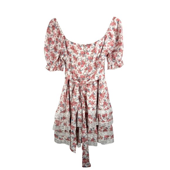 Altar'd State cottage core pink floral mini ruffle dress milk‎ maid sz L - Picture 3 of 7